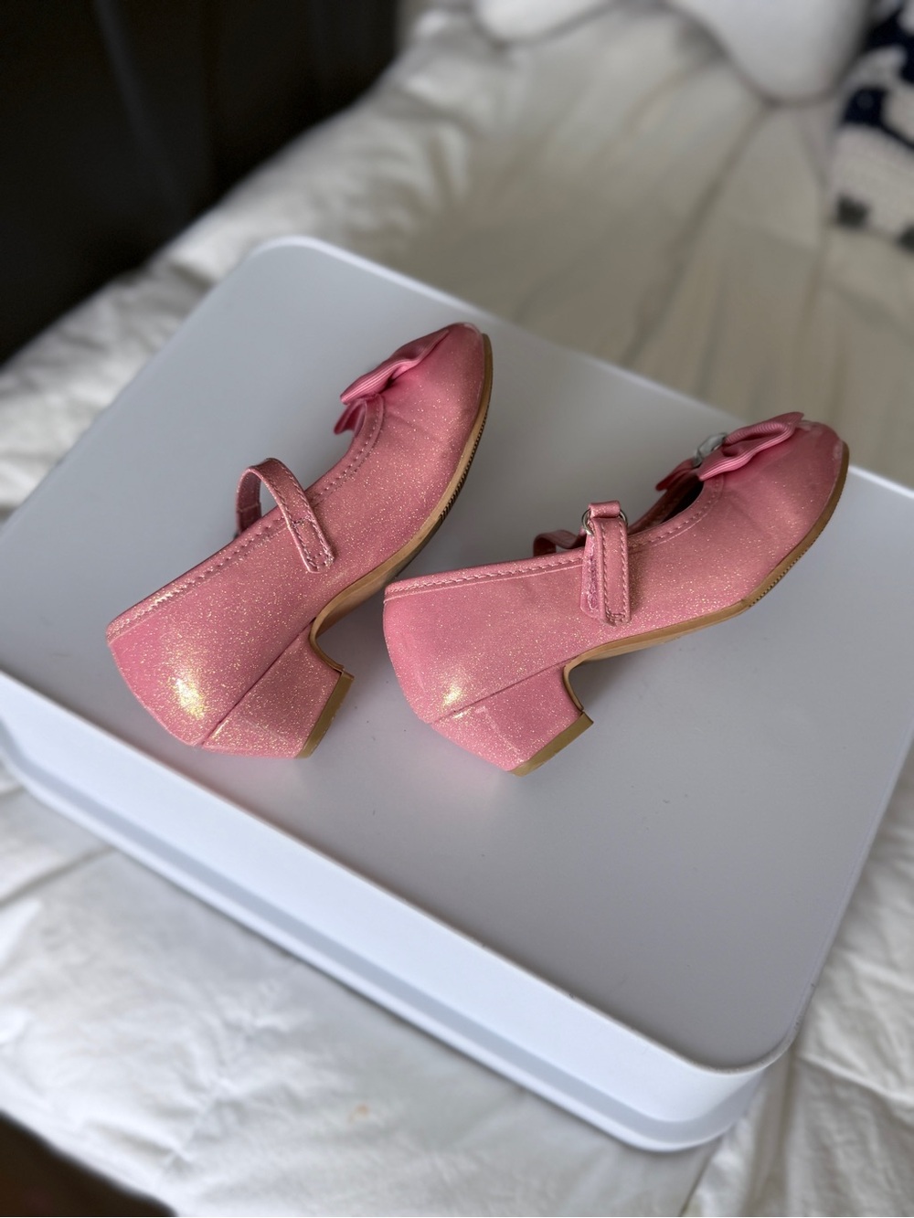 Girls Disney Princess Pink Glitter Dress Shoes Low Heel Bow Size 10T - Picture 5 of 5